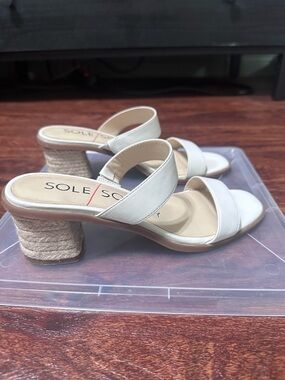 Sole Society Cream Double-Strap Espadrille Block Heel Sandals